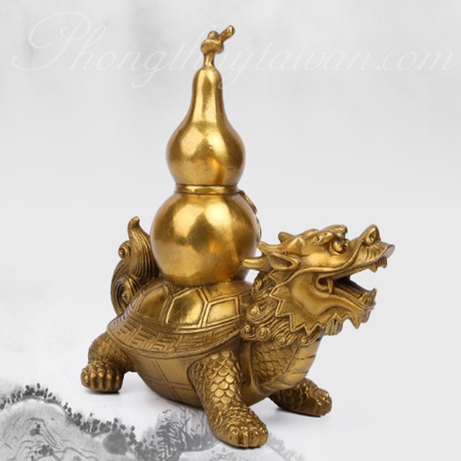 Tượng đồng Long Quy cõng Hồ Lô 11.5cm (trấn sát, trừ tà, bình an, ...)
