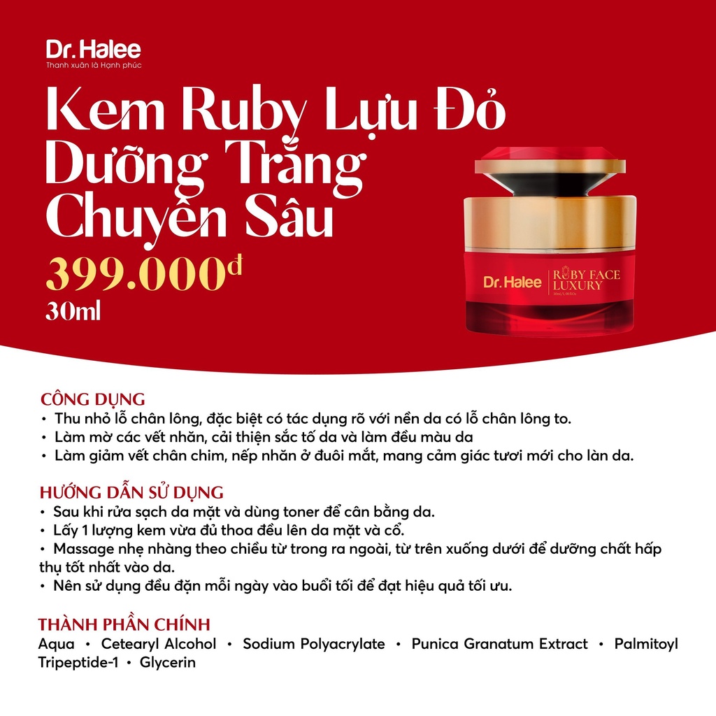 Combo Kem Ruby Lựu Đỏ Ban Đêm Dr Halee Và Serum Dưỡng Trắng HA Multi