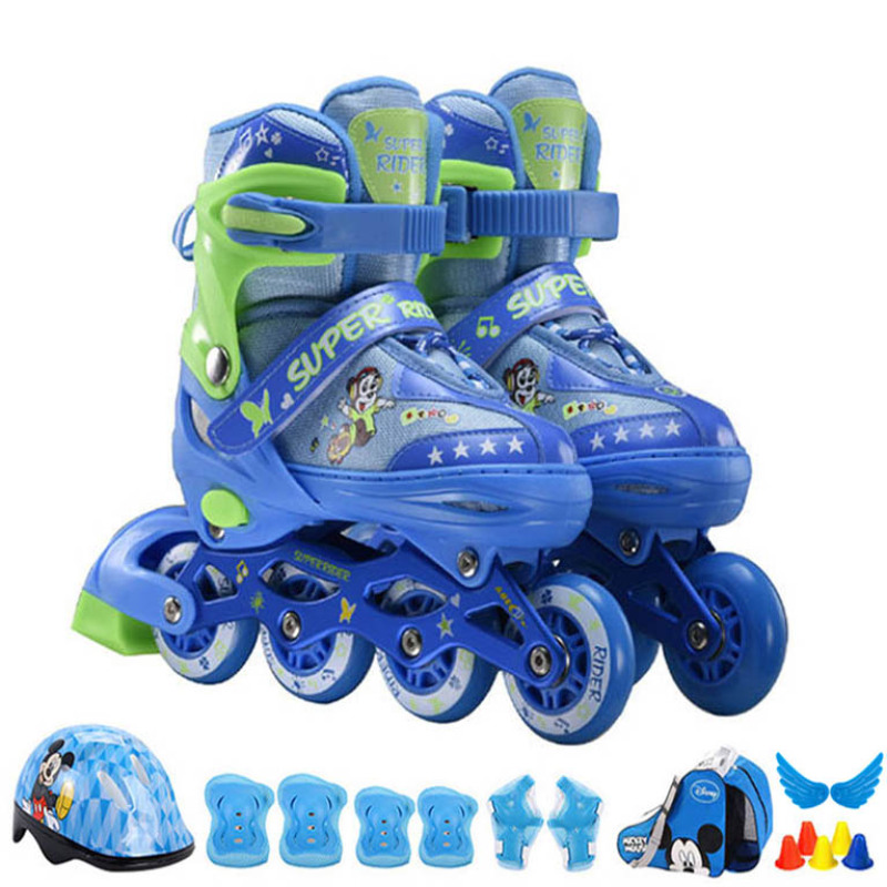 Mua Giày patin trẻ em cao cấp SuperRider bánh xe PU đặc trượt êm và mượt giầy patin vận động giải trí chất lượng cao có đèn led cả 8 bánh 2 màu xanh hồng -Tặng balo đựng giày, đồ bảo hộ 7 món và phụ kiện chơi