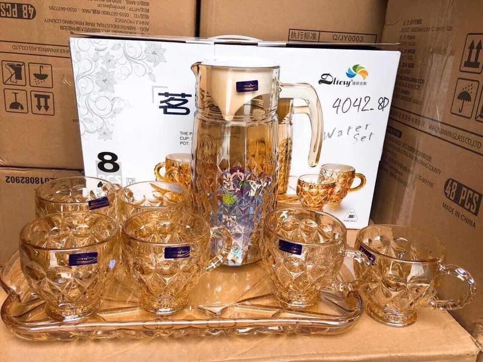 bộ cốc chén kèm khay và bình