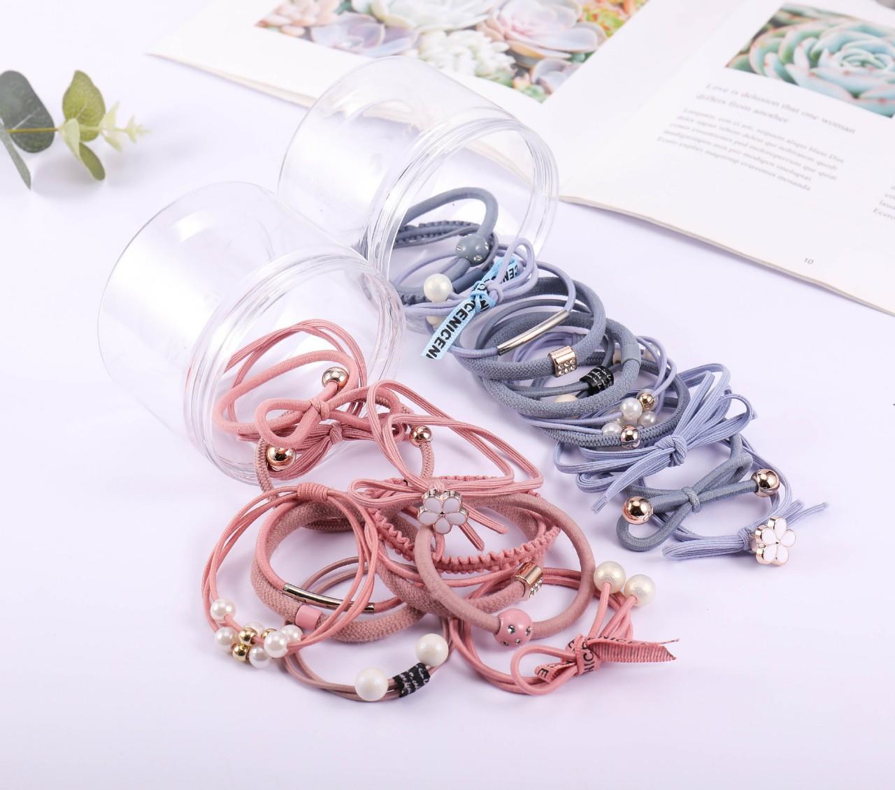 Bộ 12 thun cột tóc Hàn Quốc siêu cute (Hồng nhạt - Gồm Hộp)