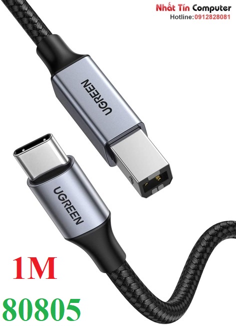 Cáp máy in usb type-c to usb type-b dài 1m bọc dù ugreen 80805 cao cấp
