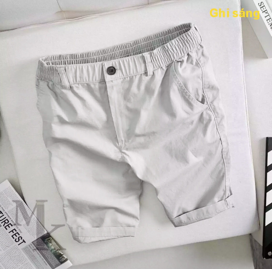 Quần short kaki nam cạp chun co giản T01