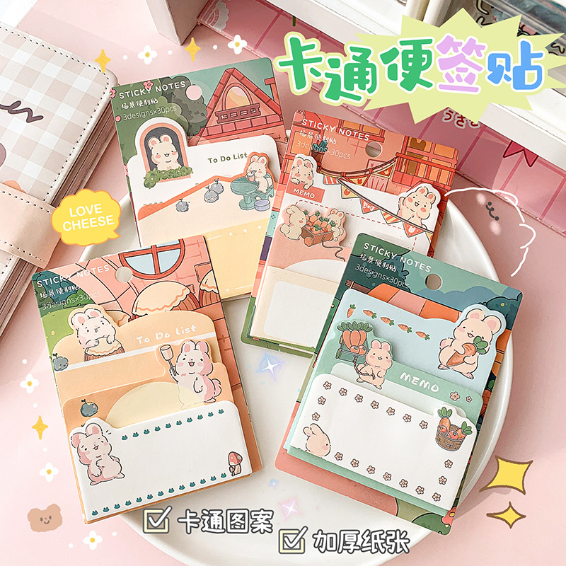 Giấy Note Dễ Thương, Giấy Note 3IN1 Có Keo Dán, Set 3 Loại Giấy Note Cartoon