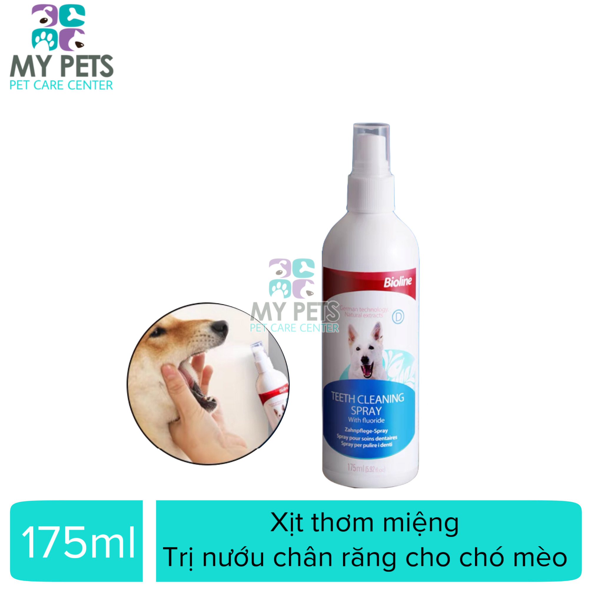 Xịt thơm miệng Bioline Tri Các vấn đề về nướu chân răng Hôi miệng Thú Cưng chai 175ml