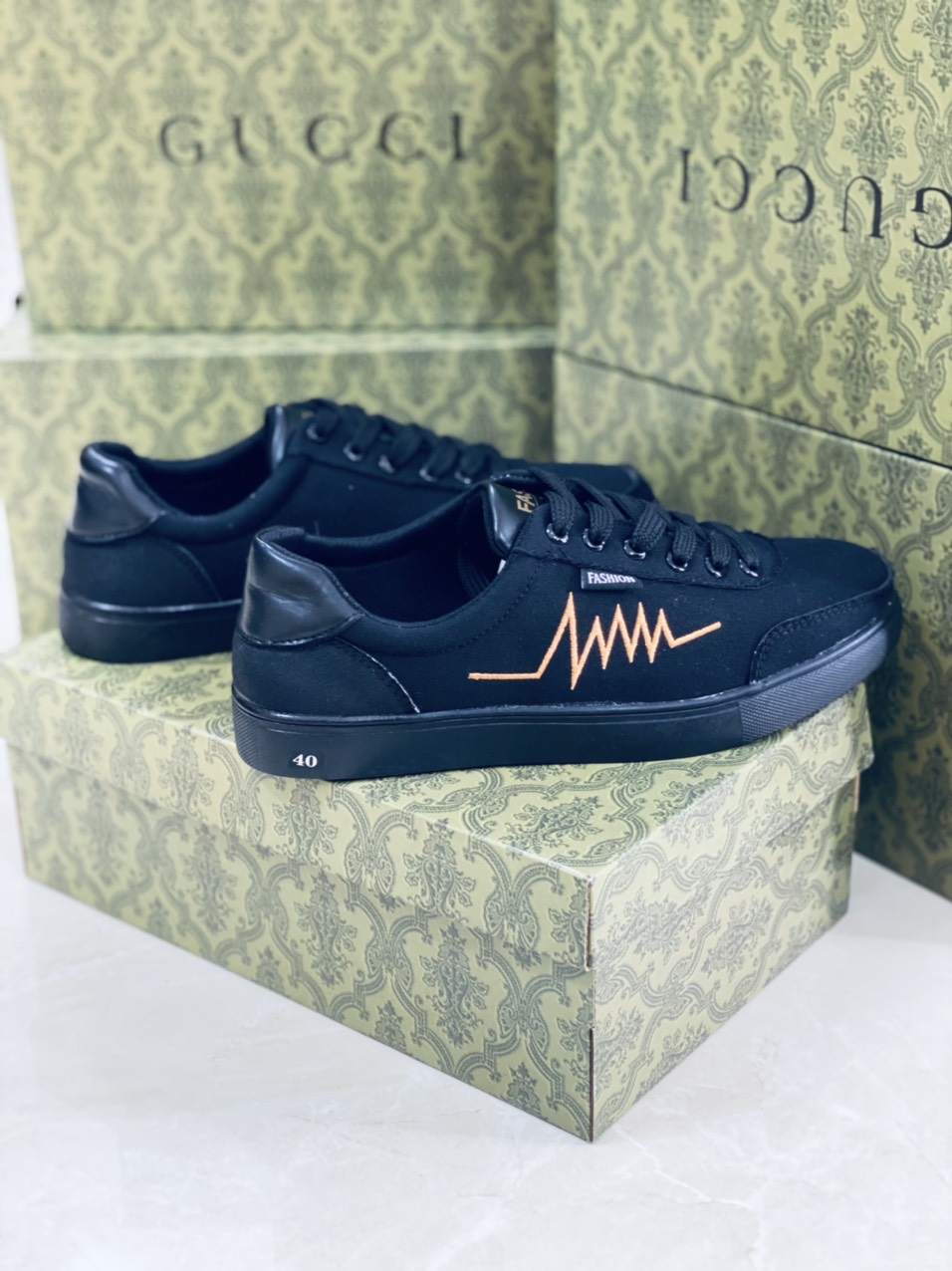 GS20 Giày Sneaker Nam đen Thể Thao Da PU Bền Đẹp