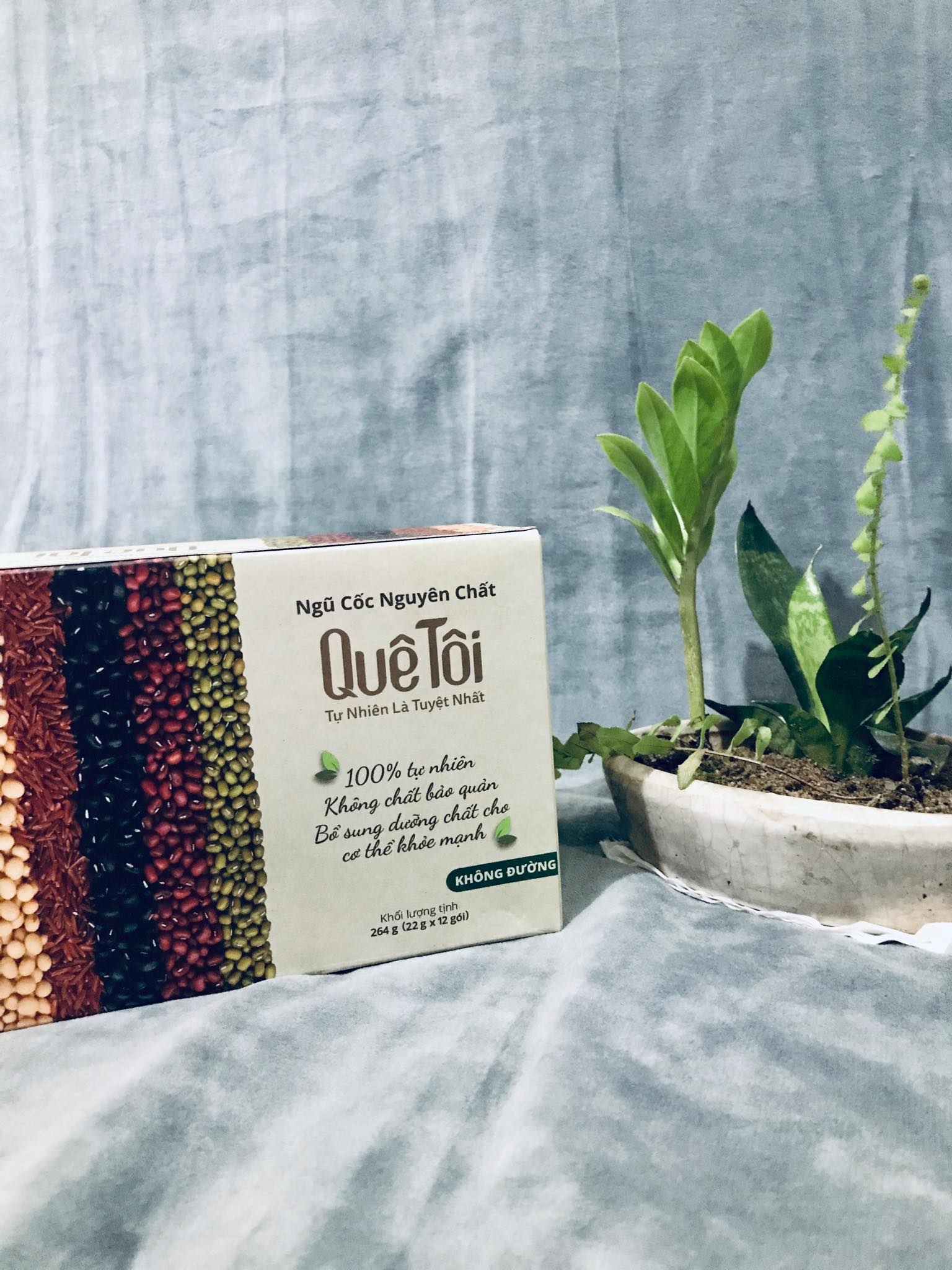 Hộp 12 gói Bột ngũ cốc nguyên chất Quê tôi 12x22gr (không đường)