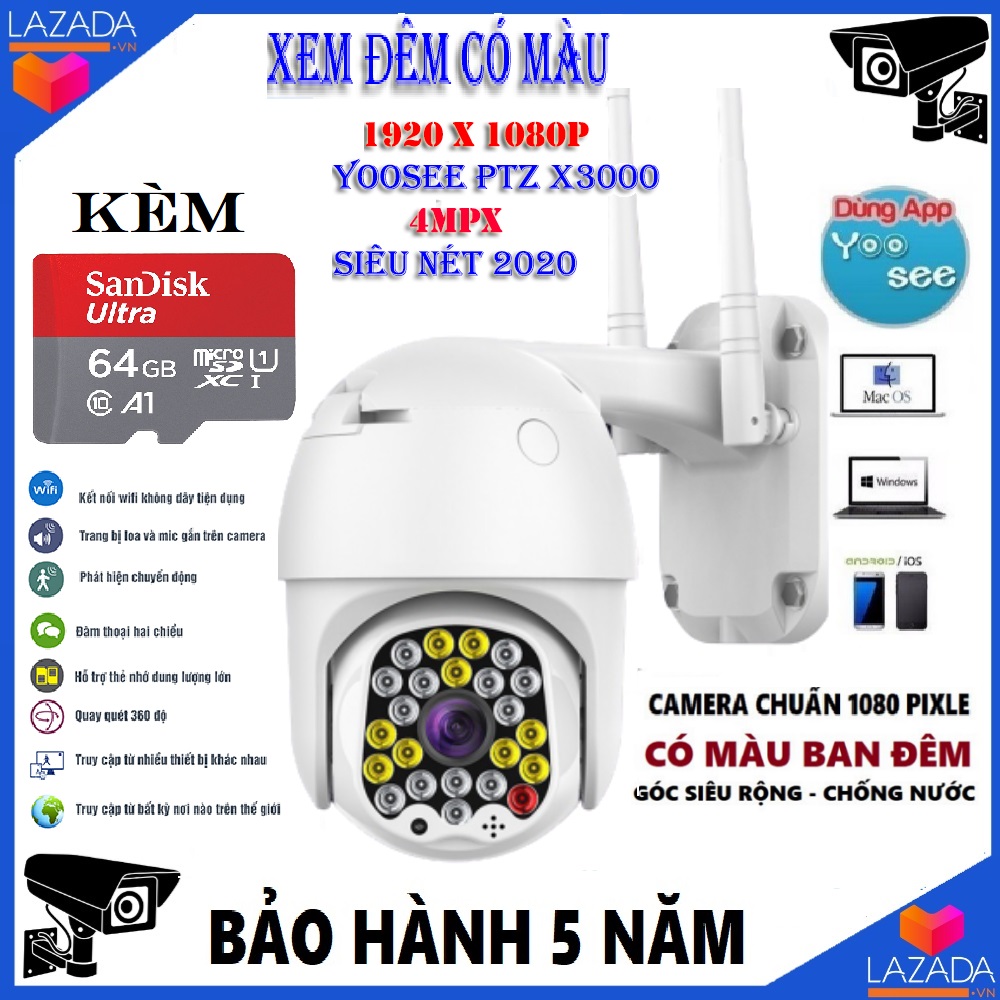 >> BÁO GIÁ (BH 5 NĂM CẢ MÁY LẪN THẺ,TẶNG THẺ 32GB CHUẨN YOOSEE),CAMERA TRONG NHÀ,NGOÀI TRỜI,CAMERA YOOSEE 3 RÂU,CAMERA WI | Shopee Lazada Sendo Tiki mới nhất 132 Bảo hành 5 năm,kèm thẻ chuẩn yoosee 64GB,CAMERA IP WIFI YOOSEE 4.0 MPX X3000,camera ngoài trời trong nhà,đàm thoại song phương,lưu trữ video(CÓ MÃ MÃ LỰA CHỌN : CAMERA,CAMERA CÓ THẺ 32GB,CAMERA CÓ THẺ 64GB),XIN QUÝ KHÁCH LƯU Ý