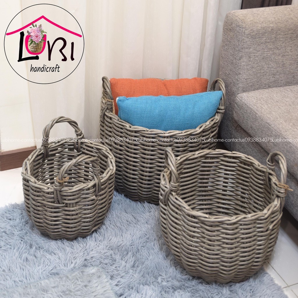 Round Plastic woven baskets - Set of 3