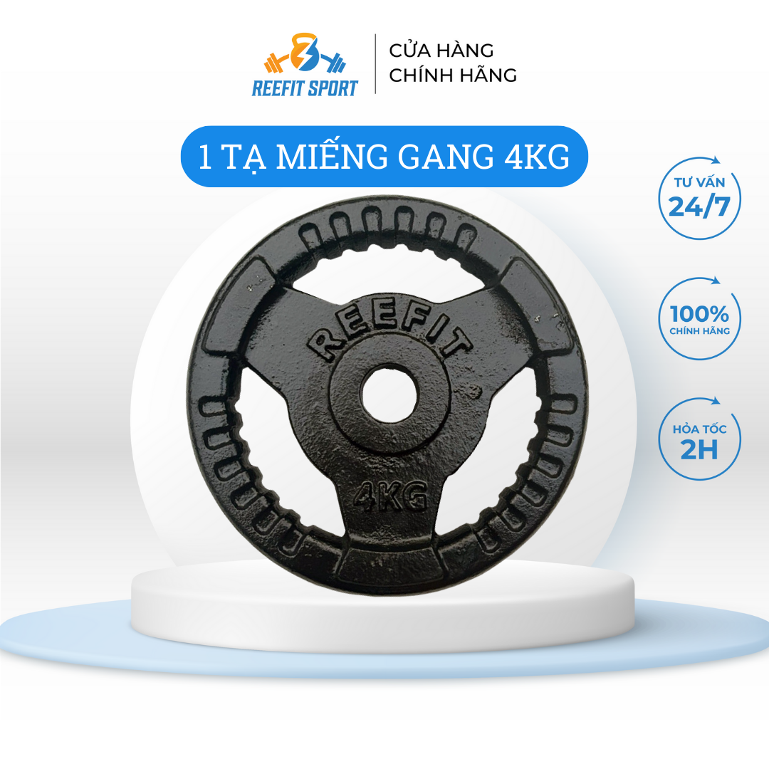 Tạ miếng tạ bánh gang 3 lỗ 4kg reefit
