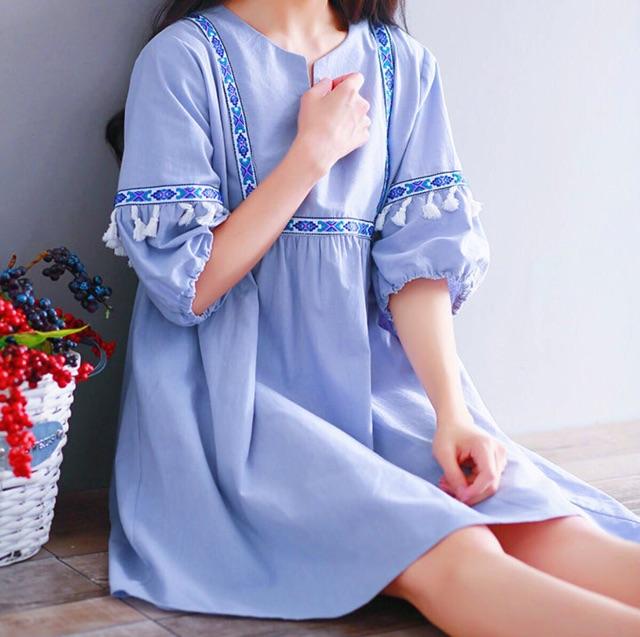 [HCM]Babydoll xanh thổ cẩm (kèm hình thật)