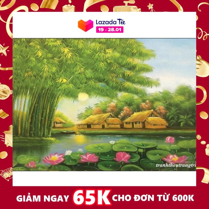 Tranh đính đá phong cảnh làng quê 77580 kích thước :90x60cm