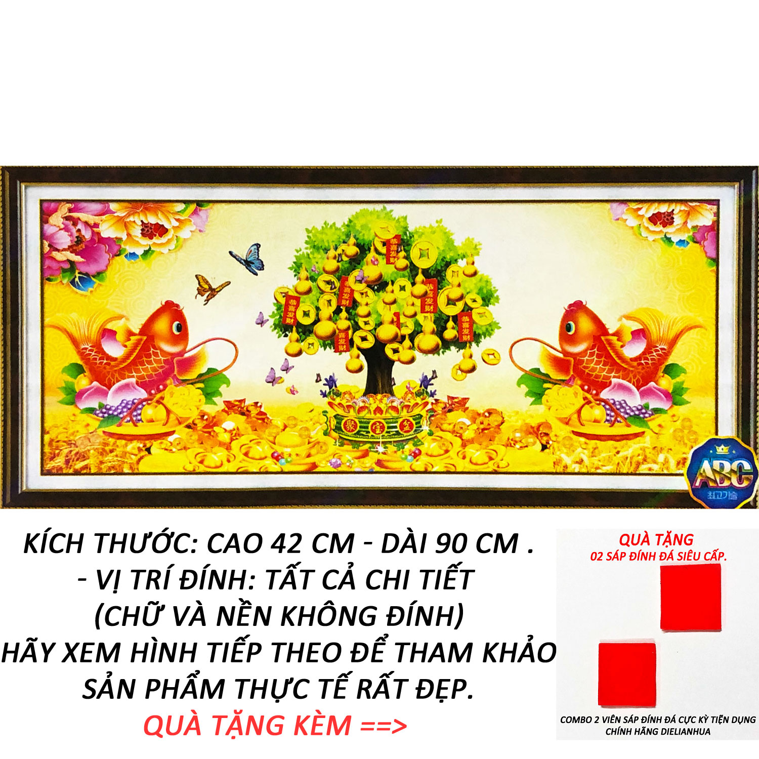 Tranh Đính Đá Đẹp - Song Ngư Và Cây Kim Tiền Tài Lộc 16 (Kèm Quà Tặng) - Tranh Minh Hiền (TỰ ĐÍNH ĐÁ)