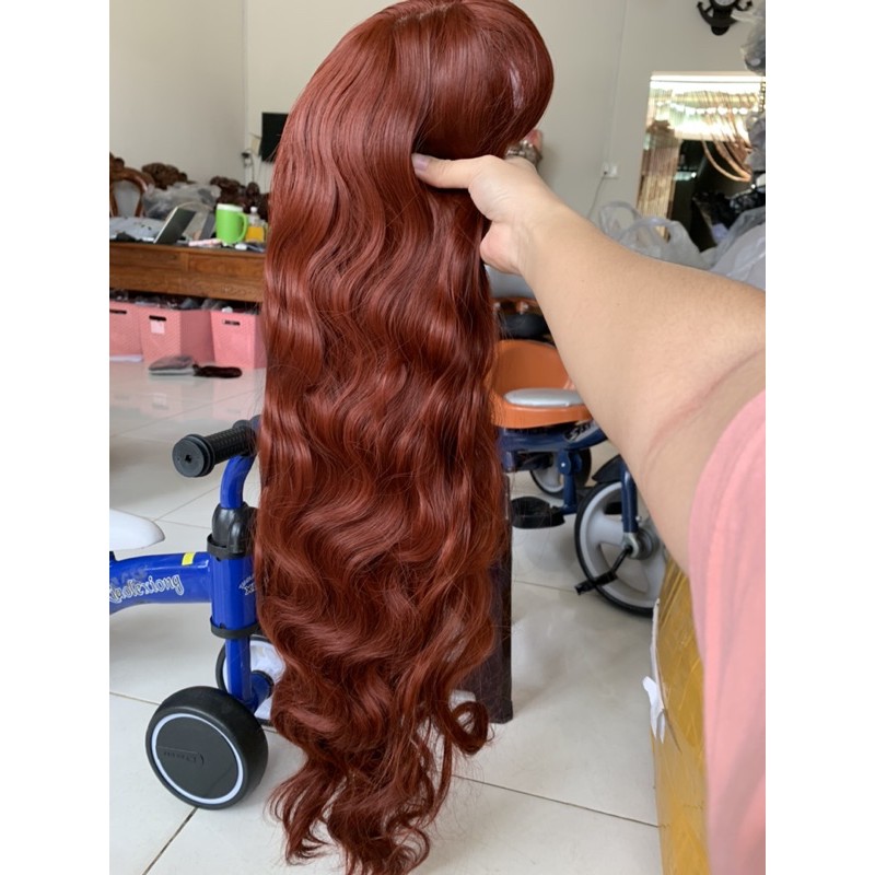 Tóc giả đỏ rượu 😍FREESHIP❤️ tóc xù dài màu đỏ rượu - 8174