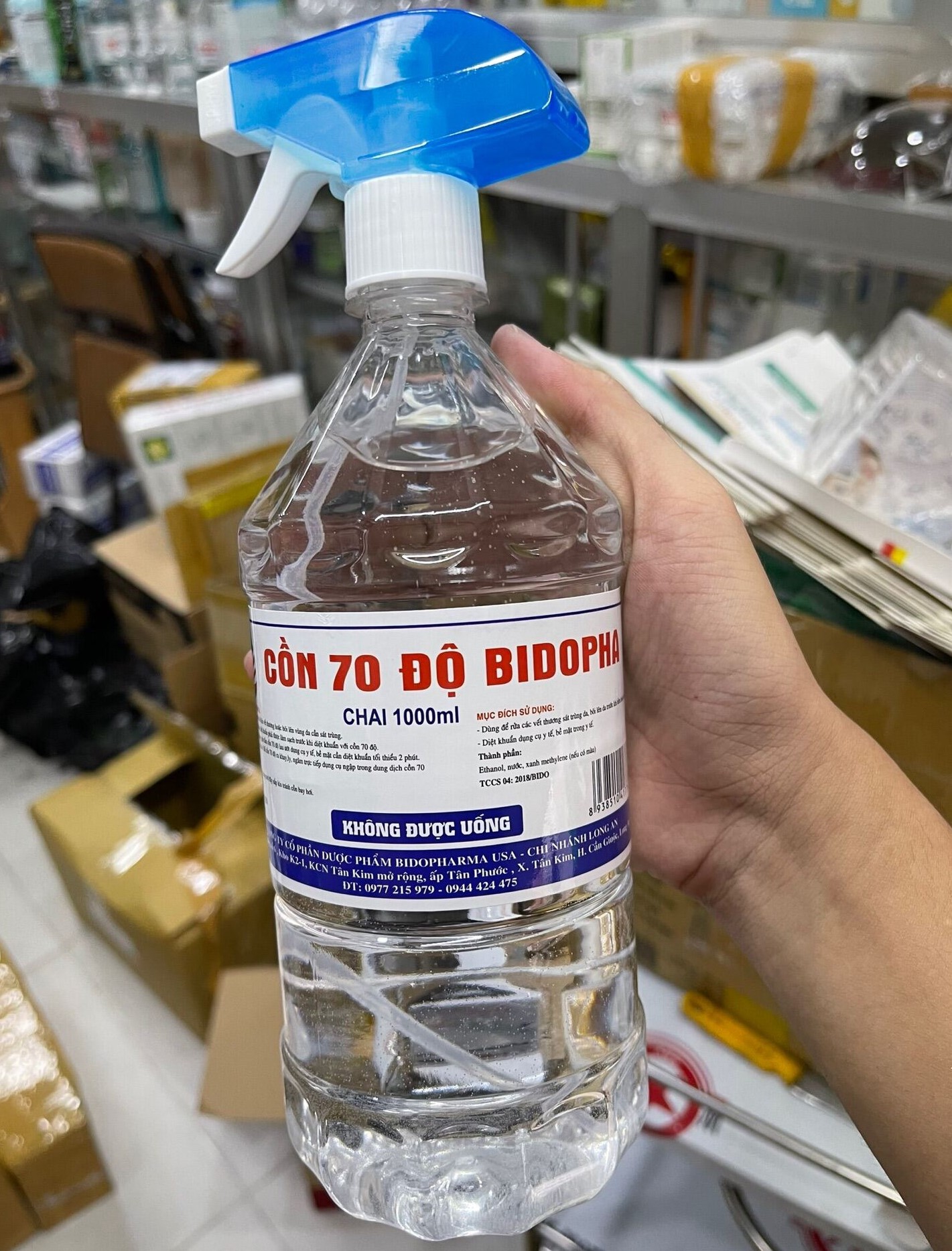 Cồn 70 độ BIDOPHA PHARMA (chai 1000ml có vòi xịt)