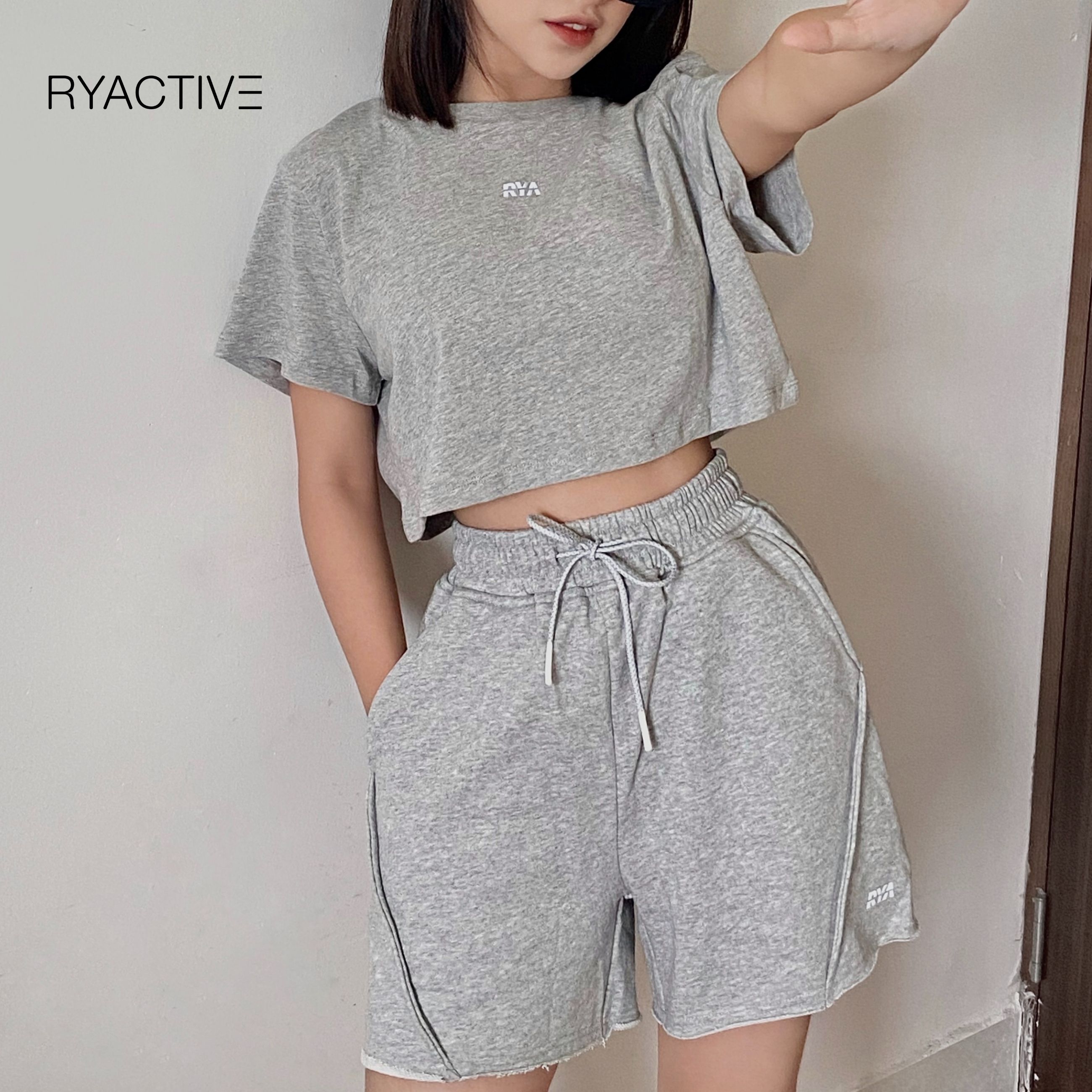Quần short thun nữ/ quần đùi thun nữ RYACTIVE - LOUNGE SHORT LIGHT GREY