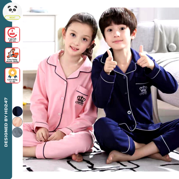 pijama cho bé UNISEX dài tay in vương miện HÀNG CHUẨN SHOP cho bé từ 14 đến 40kg 0205