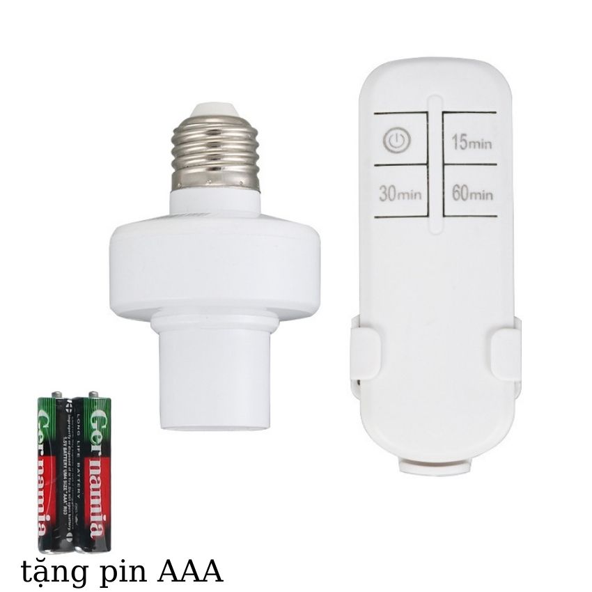 Đui đèn điều khiển từ xa sóng RF loại tốt có hẹn giờ tặng pin AAA và đế treo
