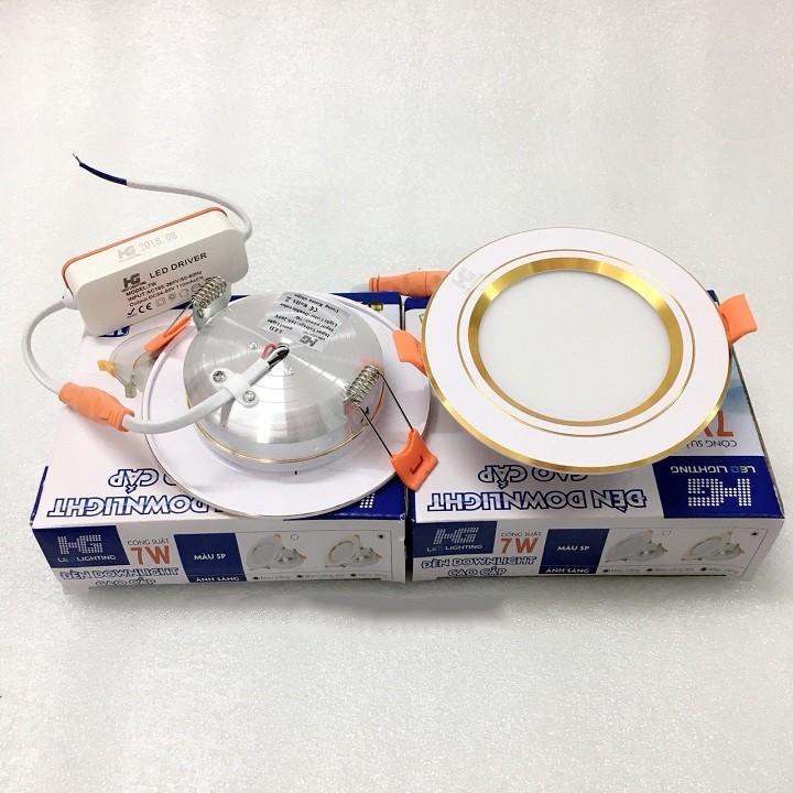 Combo 5 đèn led âm trần 7w 3 màu viền vàng bạc