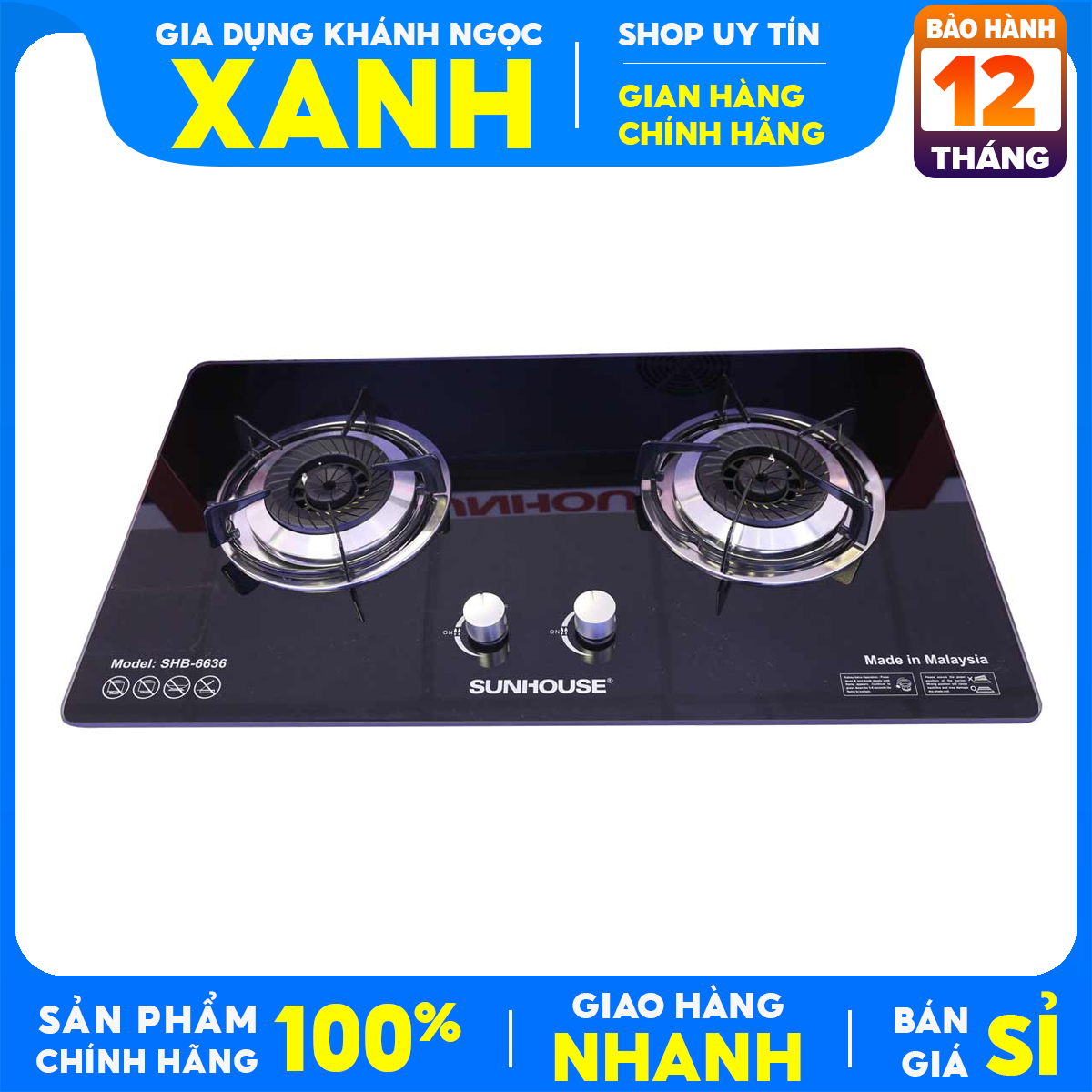 SHB 6636 display panel gas stove + Gift gas wire, goat collar, automatic gas shutdown, ignition IC 24 months warranty