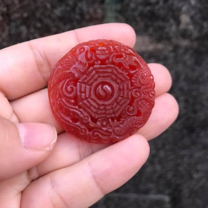 [HCM]MẶT DÂY CHUYỀN LONG PHỤNG BÁT QUÁI ĐÁ MÃ NÃO ĐỎ- TẶNG KÈM DÂY ĐEO