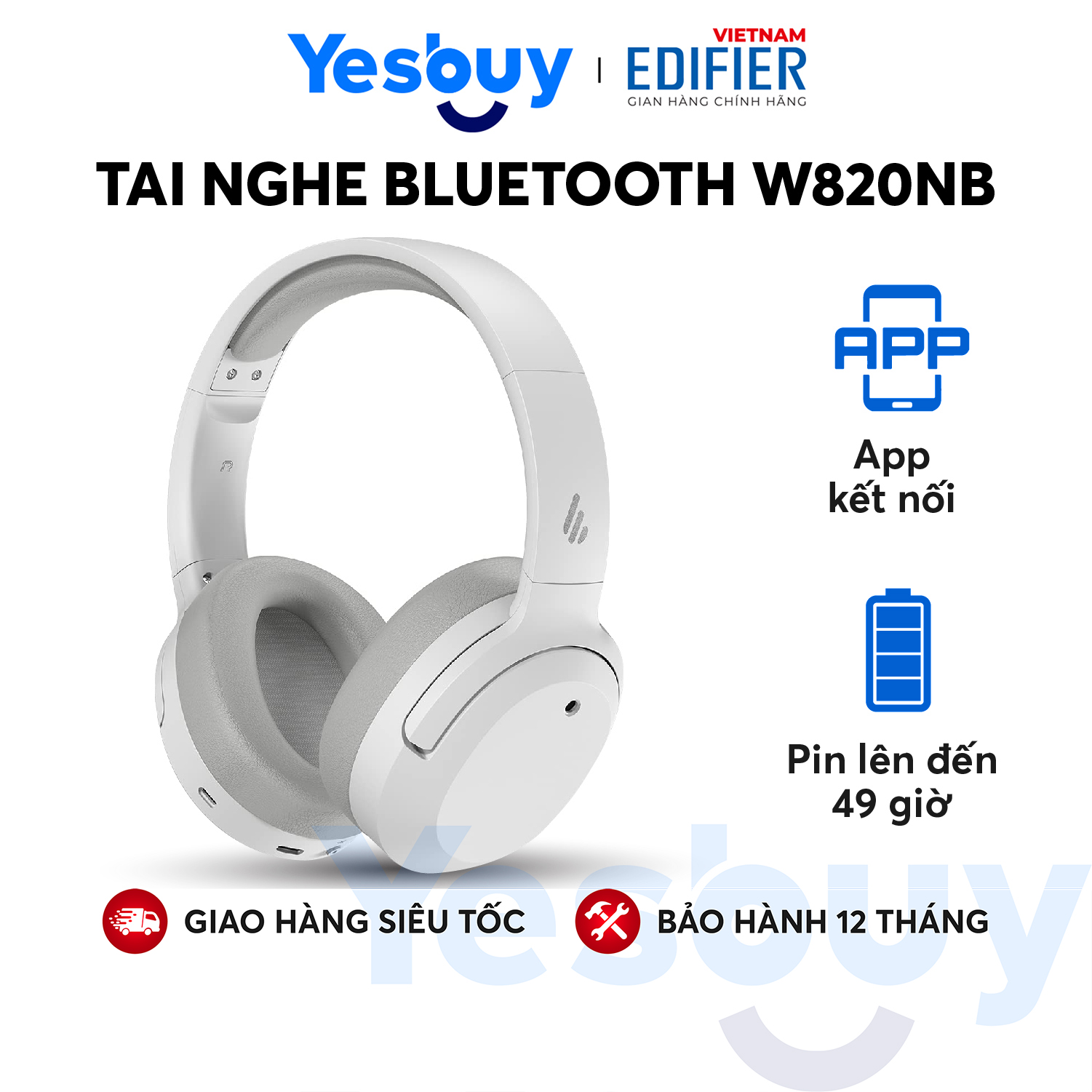 Tai nghe chụp tai Bluetooth 5.0 EDIFIER W820NB/W820NB Plus Over-ear HI-RES chống ồn chủ động ANC Thời lượng pin đến 49 giờ Chế độ chơi game