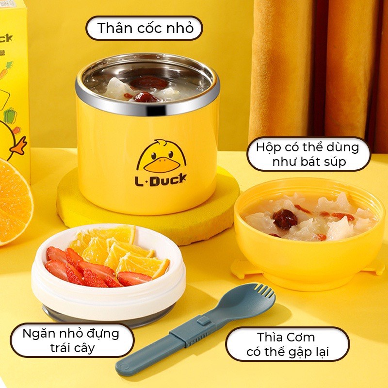 Ủ cháo giữ nhiệt hình vịt vàng dung tích 650ml