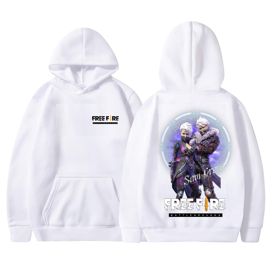 Áo hoodie nỉ free fire màu trắng lãng khách + nữ hiệp