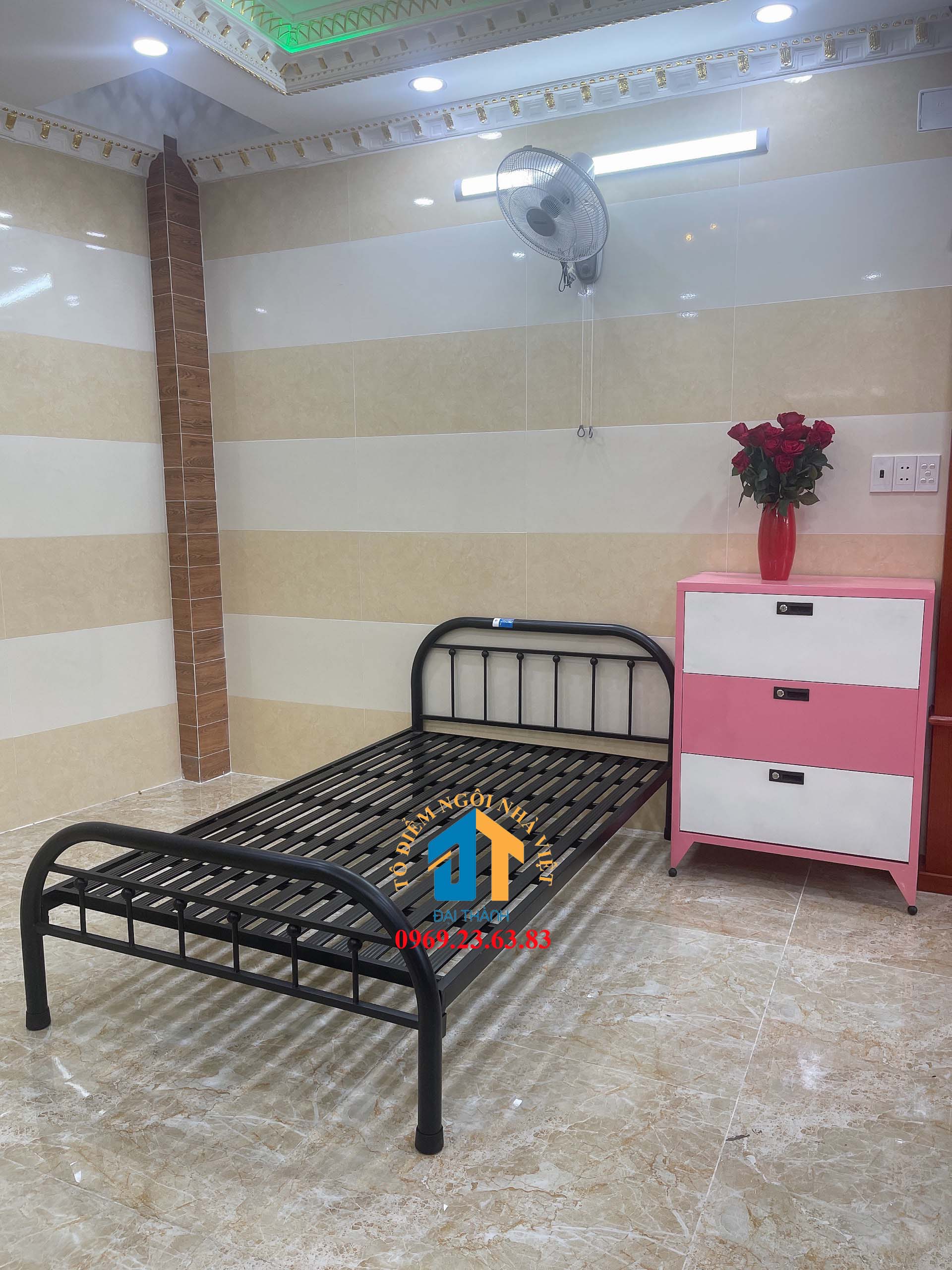 Giường sắt mỹ nghệ 1mx2m Đại Thành 01