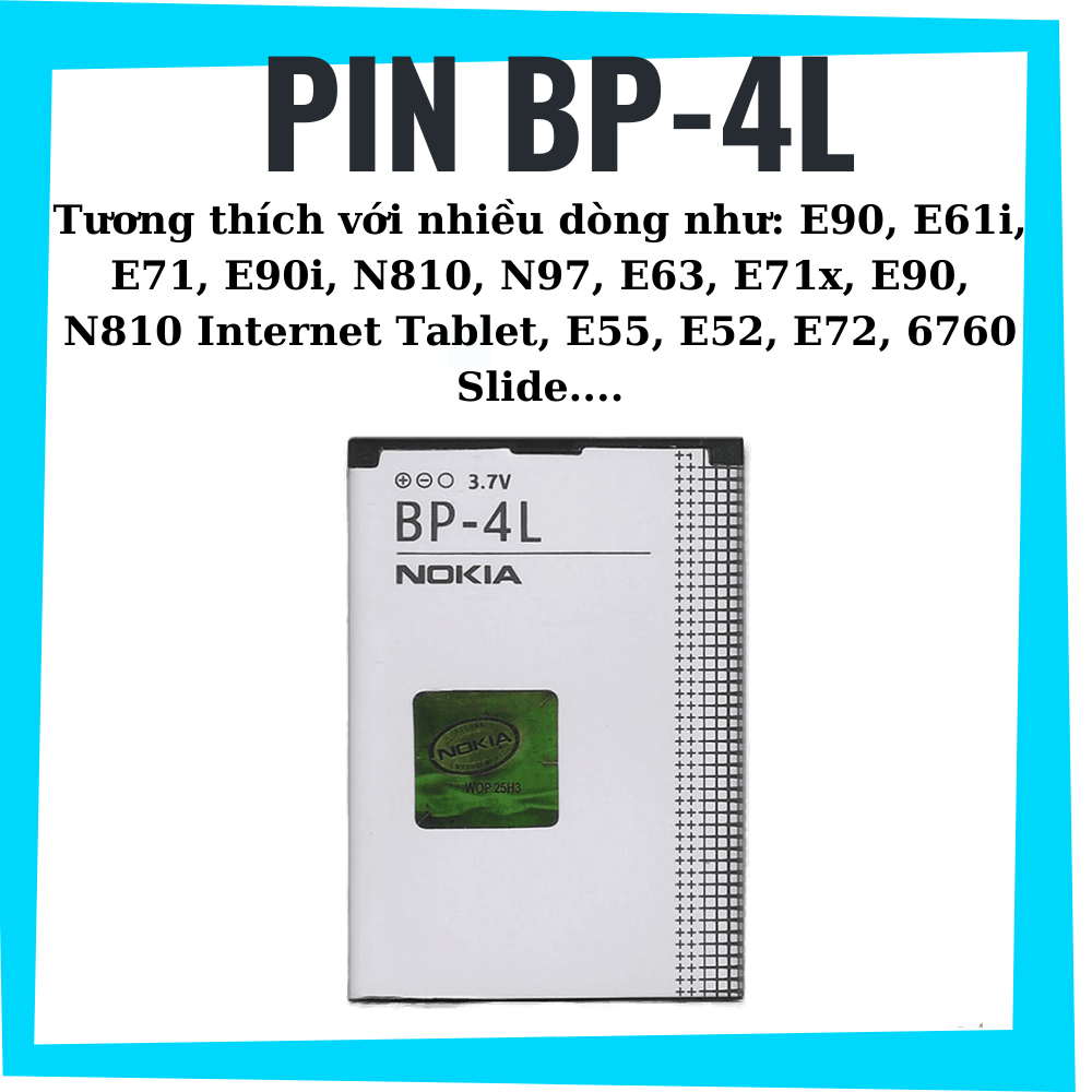 Pin Nokia BP - 4L.Dung Lượng 1500 mAh_ Cho Nokia E71, E72, E90, 6760, E52, E6, E61i, E63, N810, N97, 6650