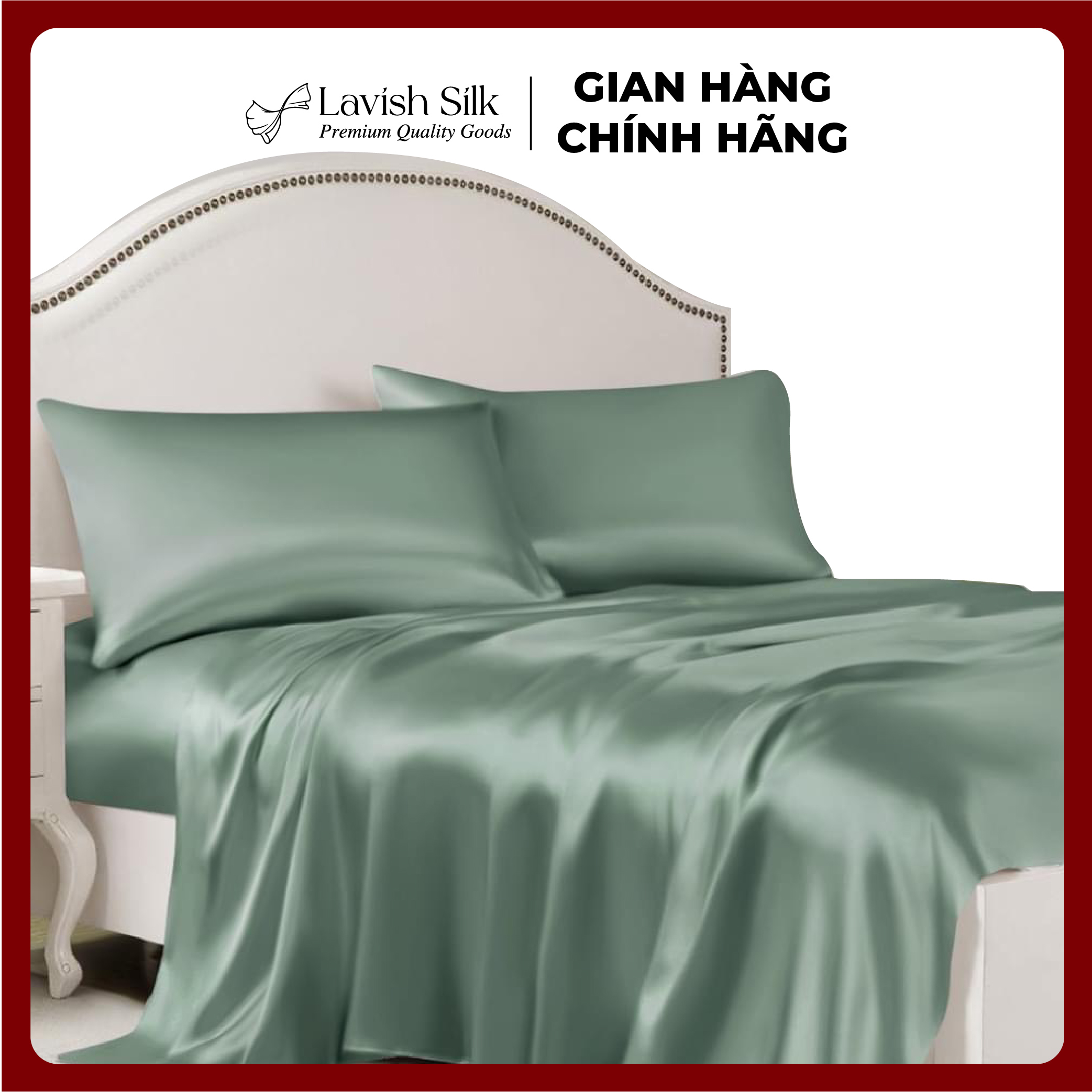 (Màu Mới) Bộ Ga Gối Lụa 3 món kèm Áo Gối Ôm + Tặng Bộ Quà Tặng Lavish Silk Cao Cấp - Xanh Matcha