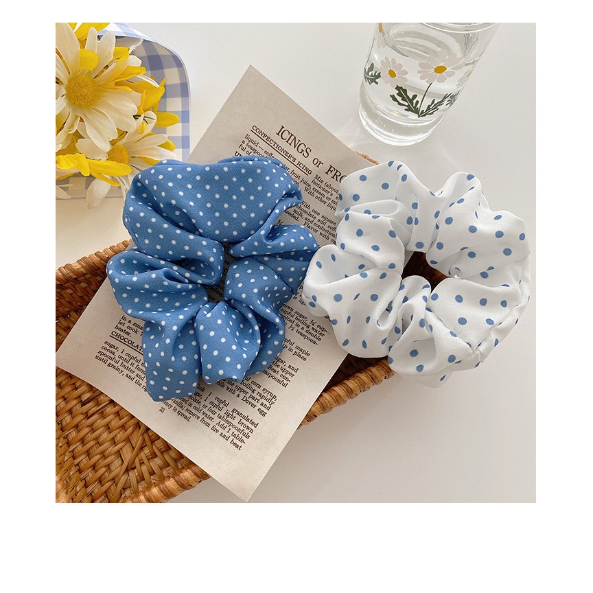 Scrunchies Chun Cột Tóc Hoạ Tiết Chấm Bi Hàn Quốc - Buộc Tóc Chấm Bi