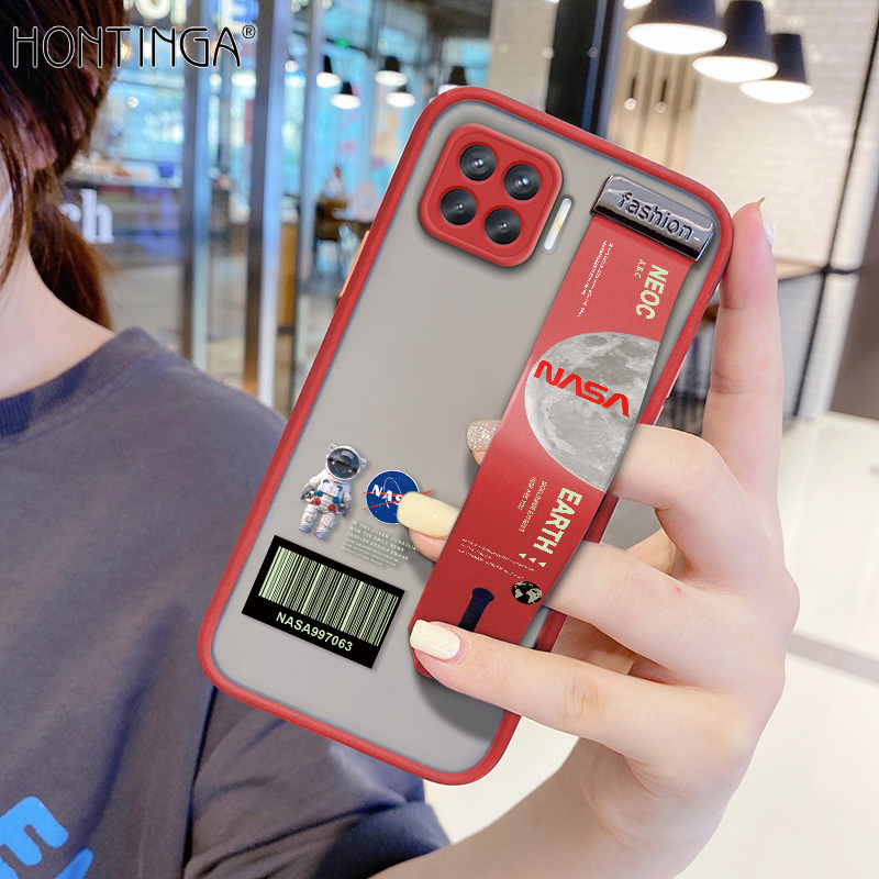 (With Wristband)Hontinga Casing Case For OPPO A93 2020 Case Shockproof NASA Moon transparent Phone Case Soft Edge Lens Camera Protector Back Cover Casing Thin Hard Case For Boys For Girls