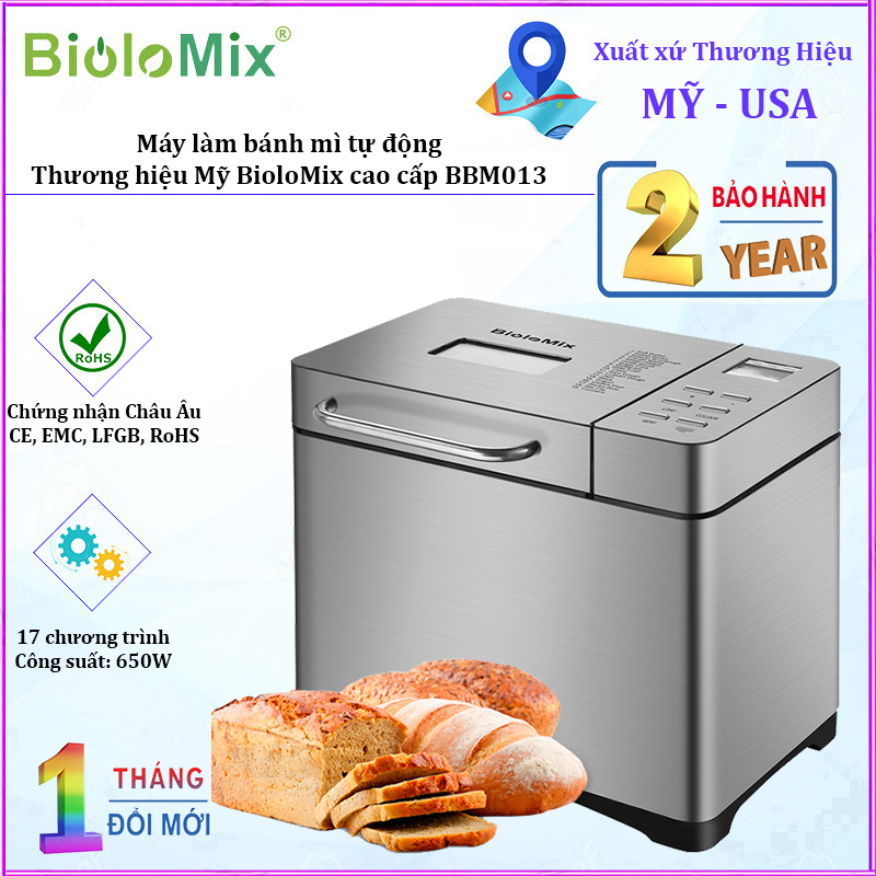 Máy làm bánh mì tự động cao cấp BioloMix BBM013 tích hợp 17 chương trình tự động - BẢO HÀNH 12 THÁNG