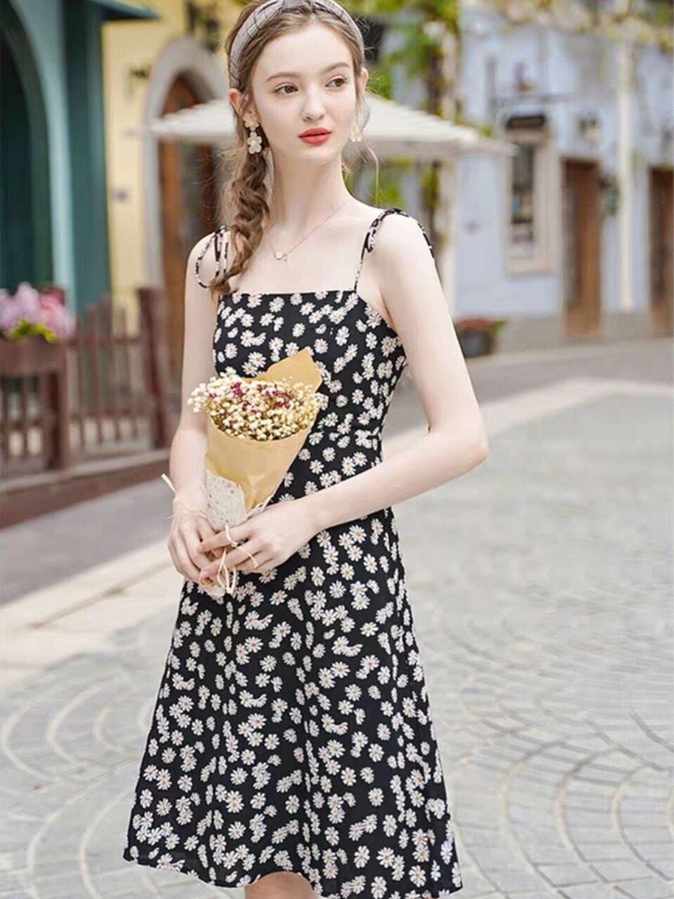 [HCM]Đầm hoa cúc cột nơ xinh xắn