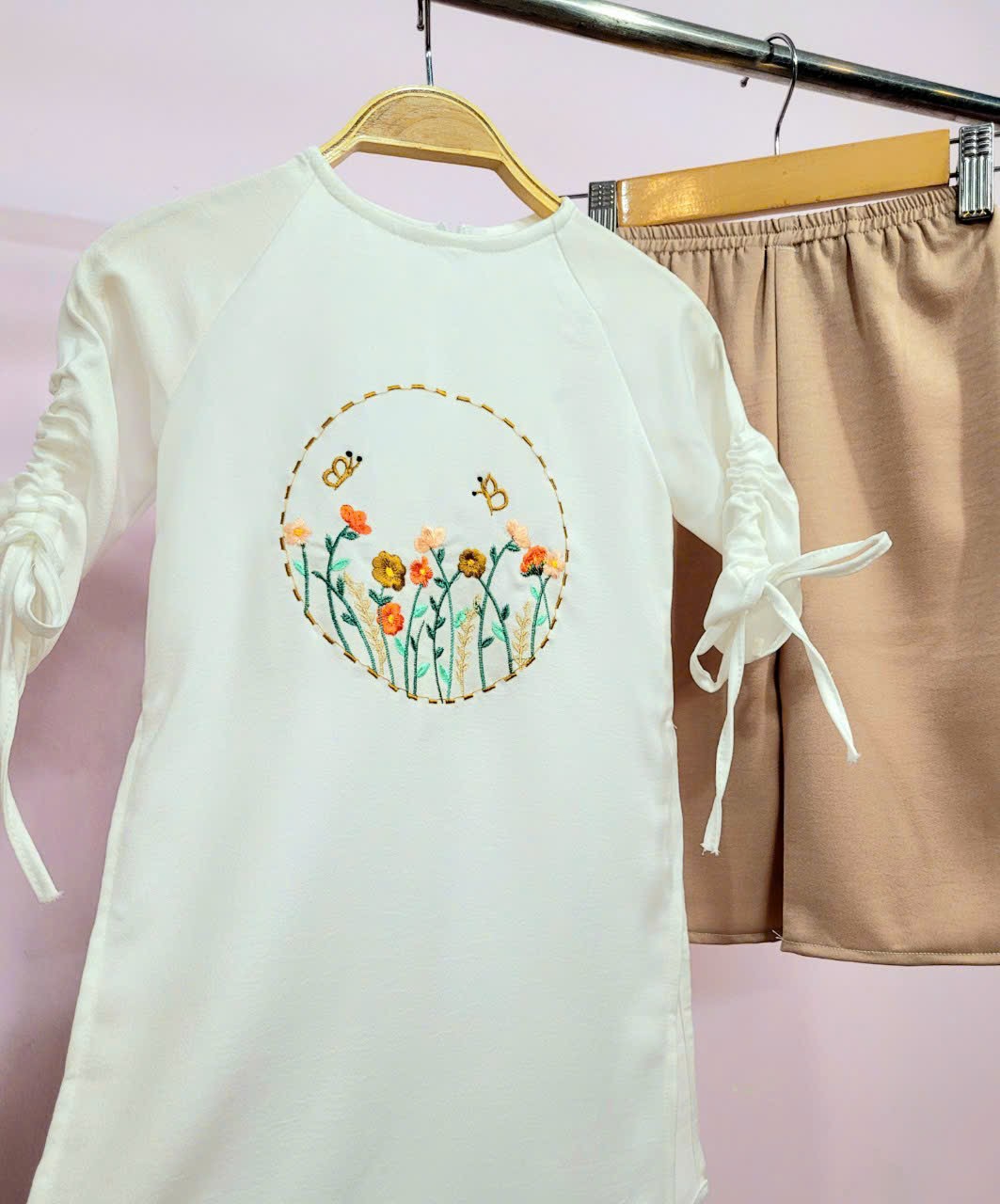 Set áo dài bé gái dây rút Linh Nhi chất lụa mango mềm mại - ST45