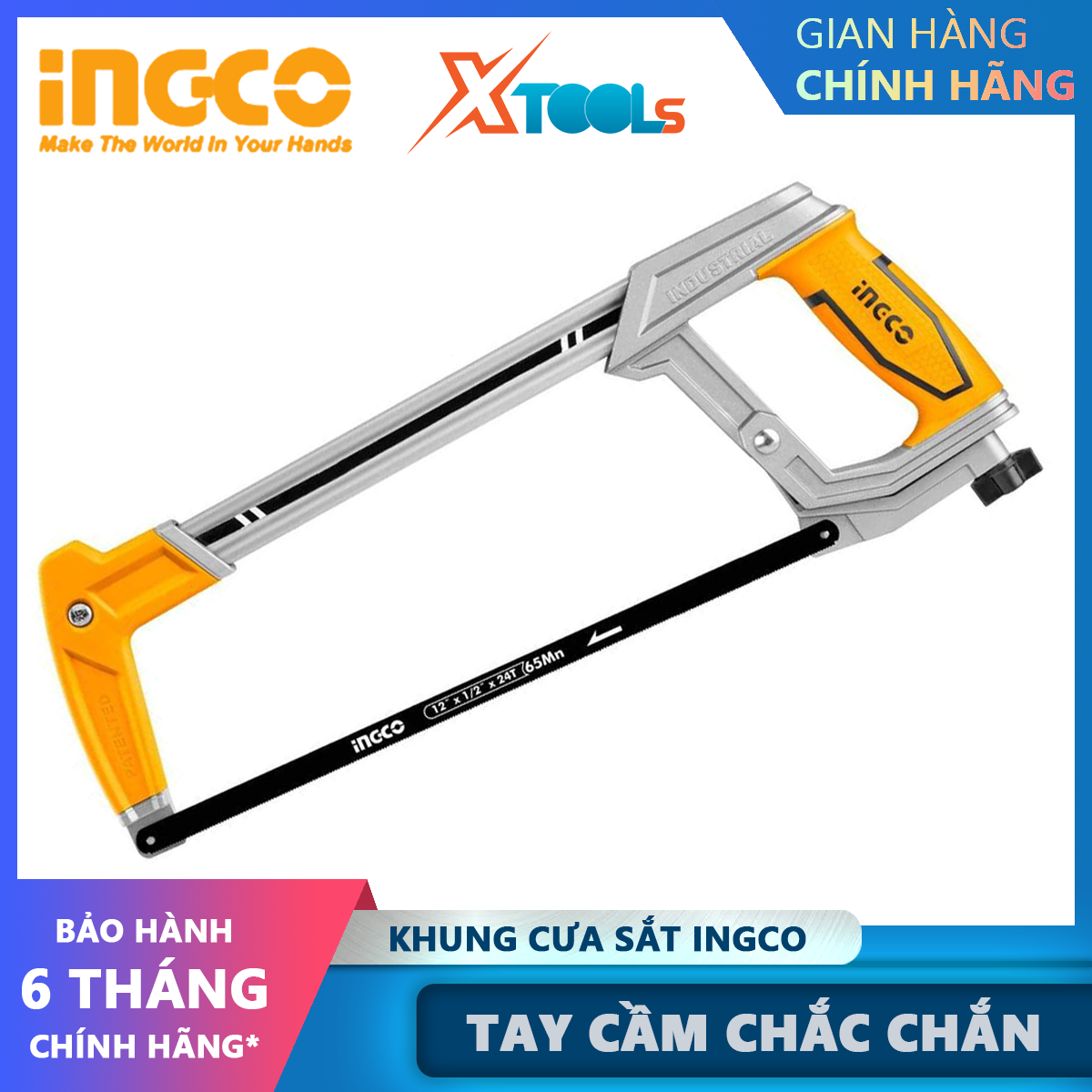 Hacksaw frame ingco HHF3088 | Hacksaw portable size 300mm/12 inch handle aluminum ABS + TPR material cutting wood [genuine] [XTools]