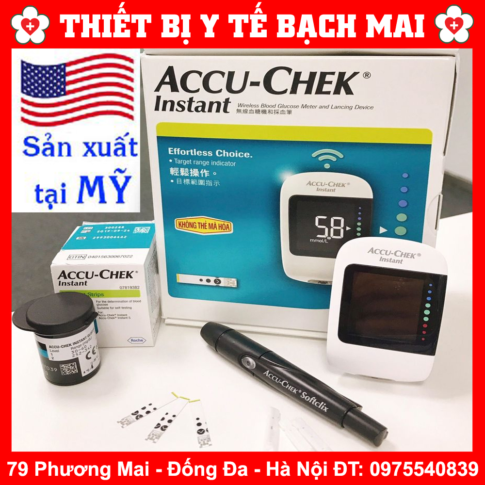 Máy đo đường huyết accu chek instant mỹ chính xác 100% tặng 25que thử - accu-chek instant