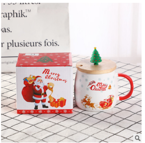 Ly sứ noel kèm muỗng sứ nắp gỗ