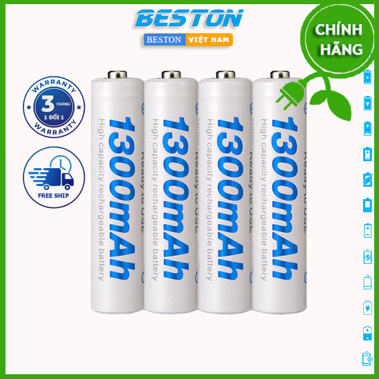Bộ 4 viên pin tiểu AAA Beston dung lượng 1300mAh - 1.2V (hàng chính hãng bảo hành 1 đổi 1) tặng kèm vỏ hộp