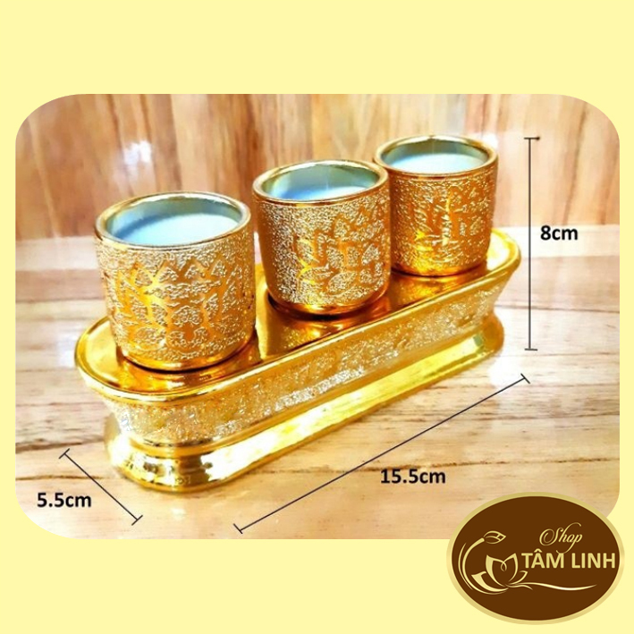 Chung Bộ 3 Ly Nước Thờ Cúng Kim Sa Cao 8 cm