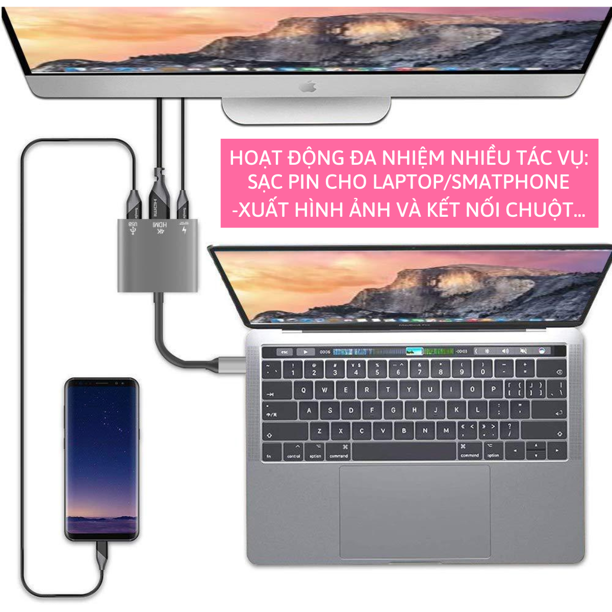 ADAPTER USB C 3 IN 1 ( HỖ TRỢ SAMSUNG DEX ) HDMI + USB + TYPE C