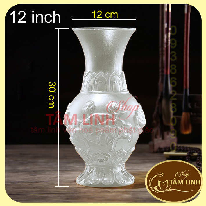 Bình hoa thờ cúng lưu ly trắng - nhiều sise