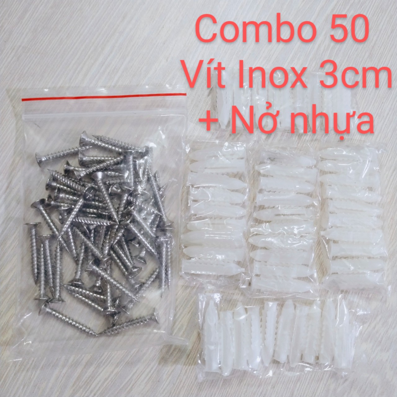 Vít Inox 3cm  kèm nở nhựa ( 1 túi ~ 50 vít)