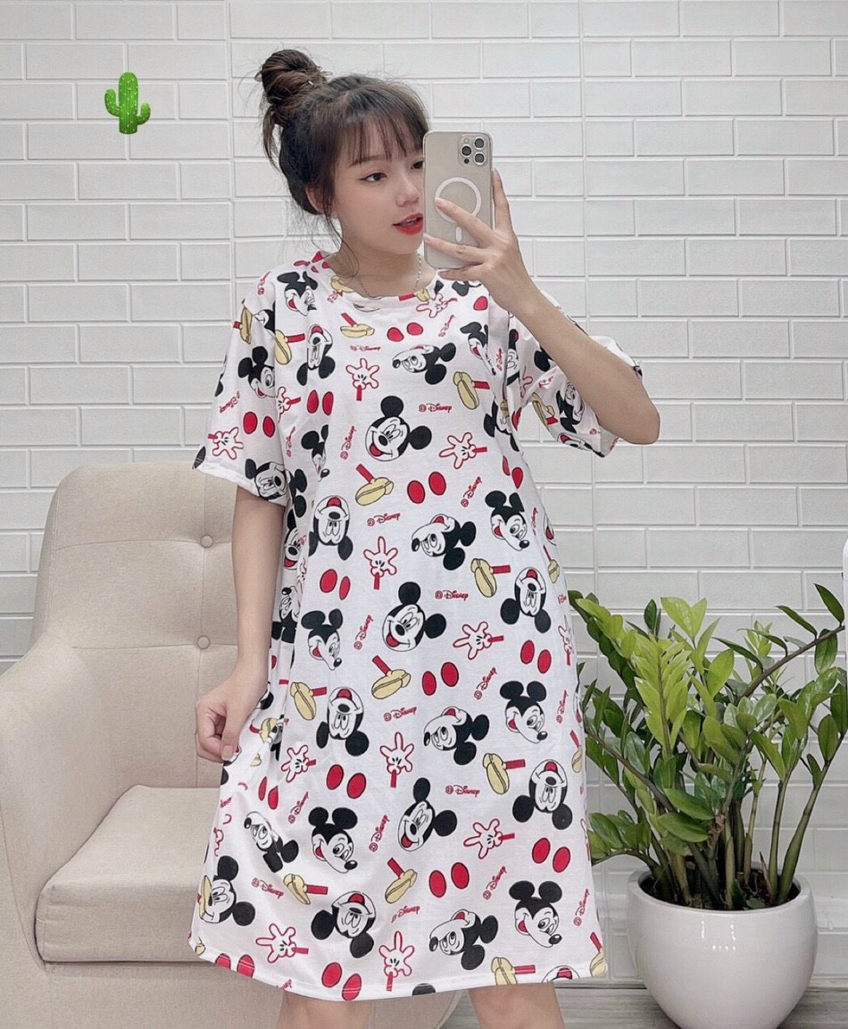 Đầm Suông In Mickey Kín Áo Form Rộng Mặc Ở Nhà Mát Mẻ TTPK0111