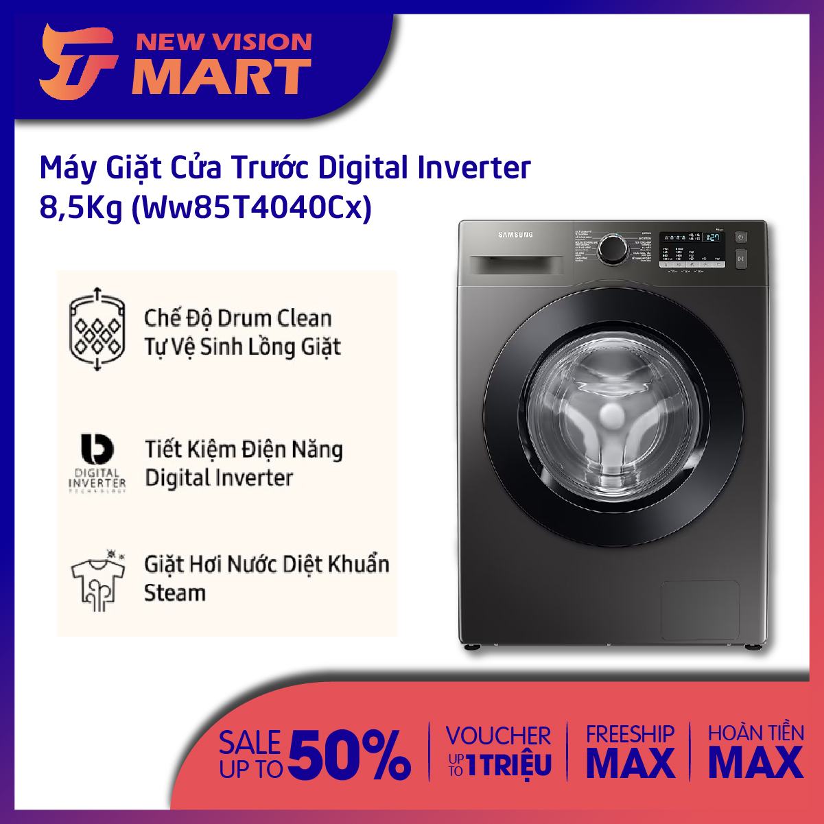 Máy giặt cửa trước Digital Inverter 8,5kg (WW85T4040CX)