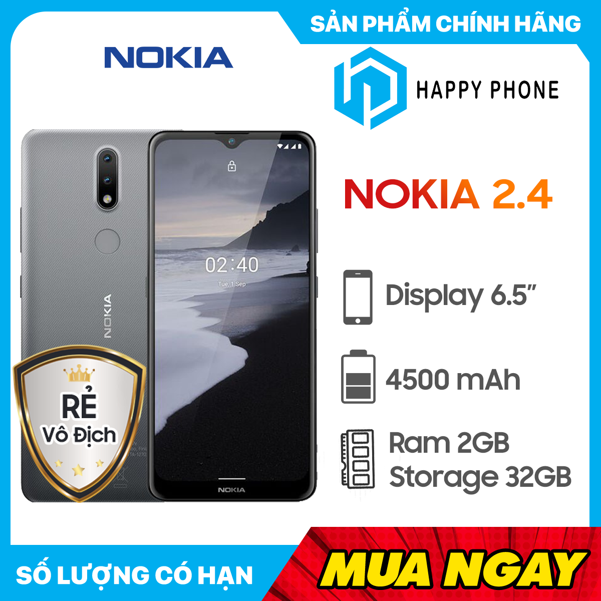 Điện Thoại Nokia 2.4 (16GB/2GB) - Hàng chính hãng, Nguyên...
