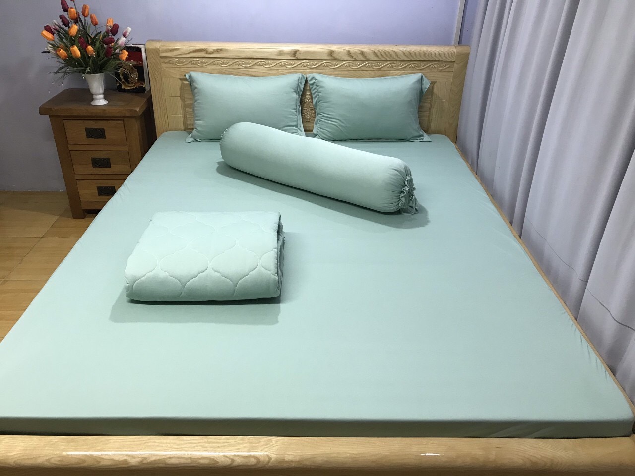 Bộ Chăn drap  thun hàn mát lạnh- set 5món-bộ drap thun cao cấp