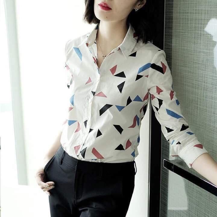 ÁO SƠ MI NỮ  DÀI TAY CÔNG SỞ  PHỐI KHỐI MÀU MÃ 01 THỜI TRANG CAO CẤP