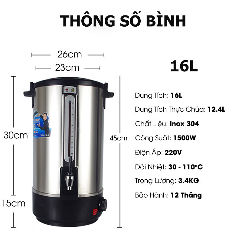 Bình Đun Nước Nóng Milate 10L 16L